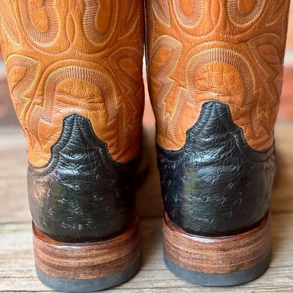 Rod Patrick Men's Handmade Ostrich Black Brown Leather Western Boots Sz 8D - Picture 7 of 10